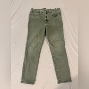 Madewell Green Button Fly Skinny Jeans Women size 30 Sage Stretch Denim Pants